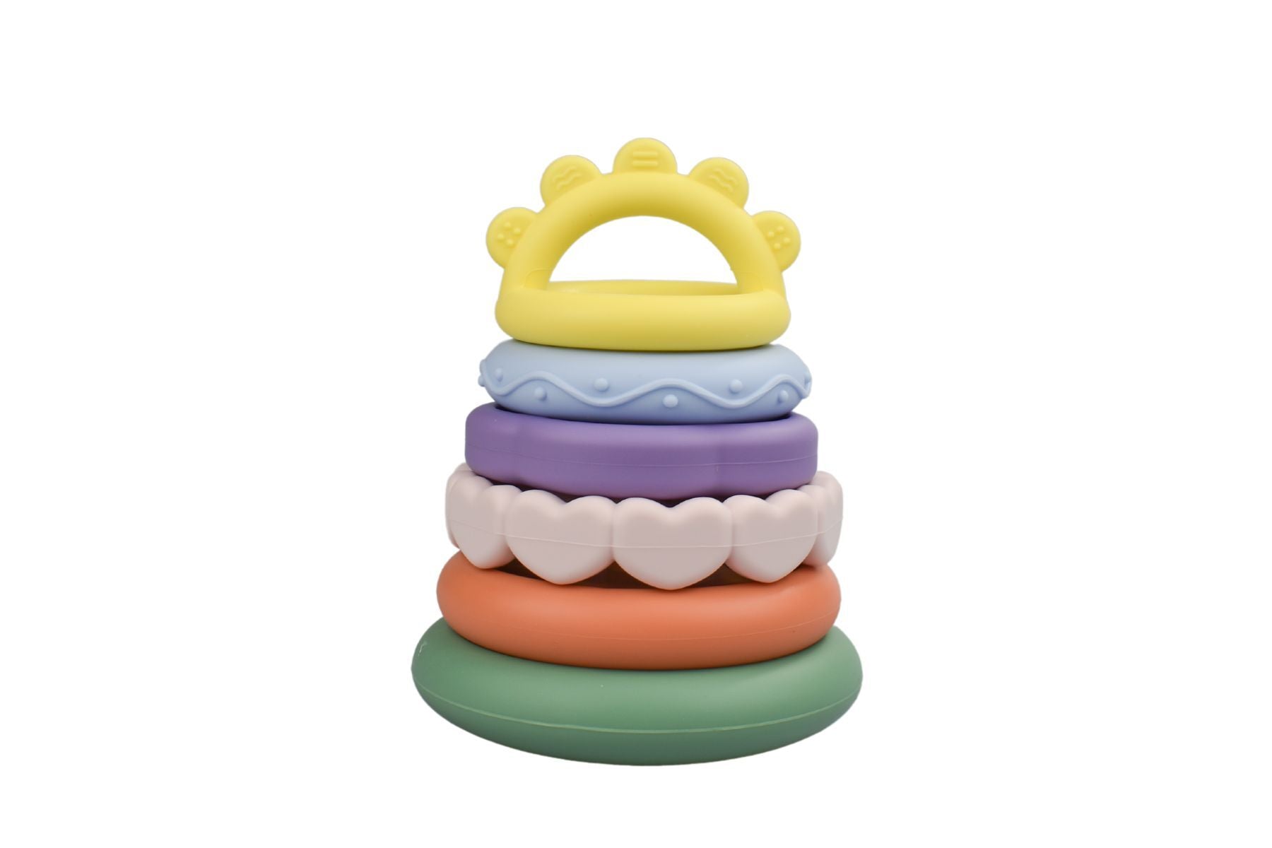 Colorful silicone stacking teether for babies with koala design, ideal for soothing gums.