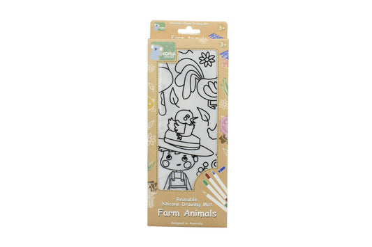 Koala Dream Farm Animals Silicone Drawing Mat Set, reusable for imaginative play at home.