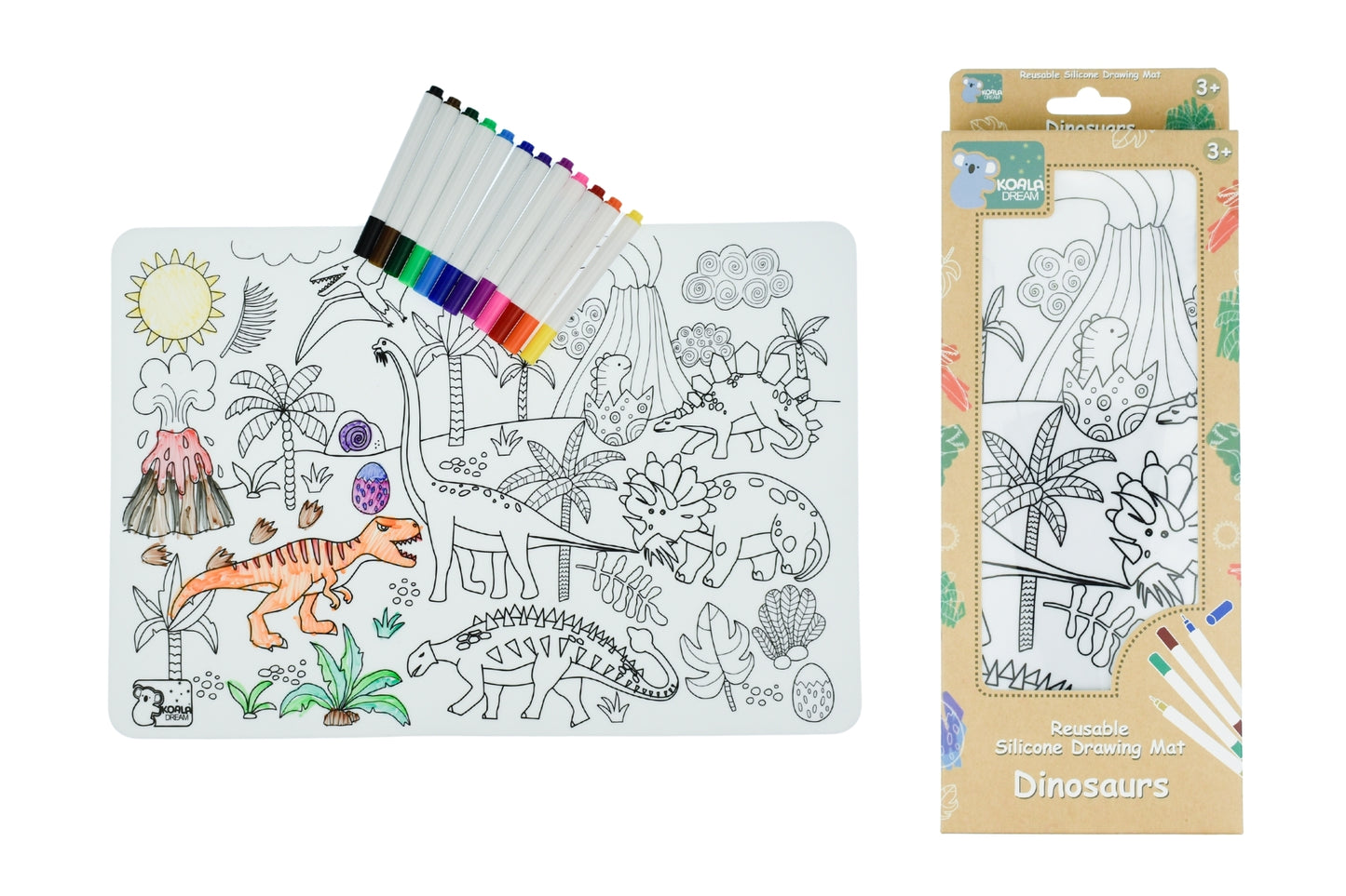 Reusable Silicone Drawing Mat | Dinosaur Theme, Washable Colors