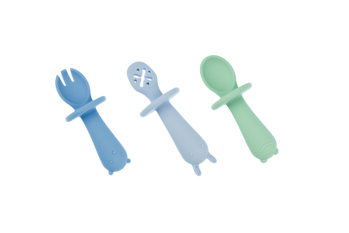 Silicone Animal Sensory Spoons | Blue Green Ergonomic Design