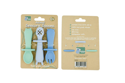 Silicone Animal Sensory Spoons | Blue Green Ergonomic Design