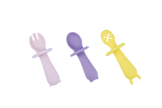 Silicone Animal Sensory Spoons | Soft Pink Yellow Utensils