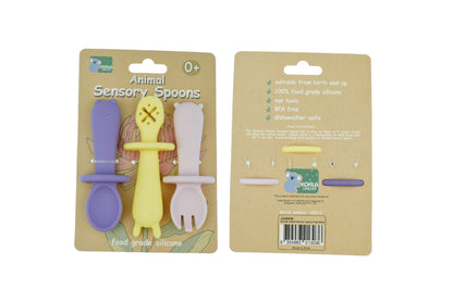 Silicone Animal Sensory Spoons | Soft Pink Yellow Utensils