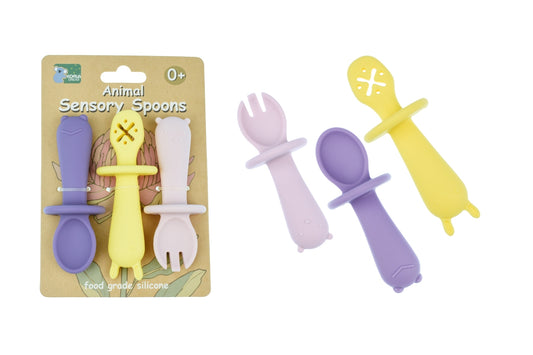 Silicone Animal Sensory Spoons | Soft Pink Yellow Utensils