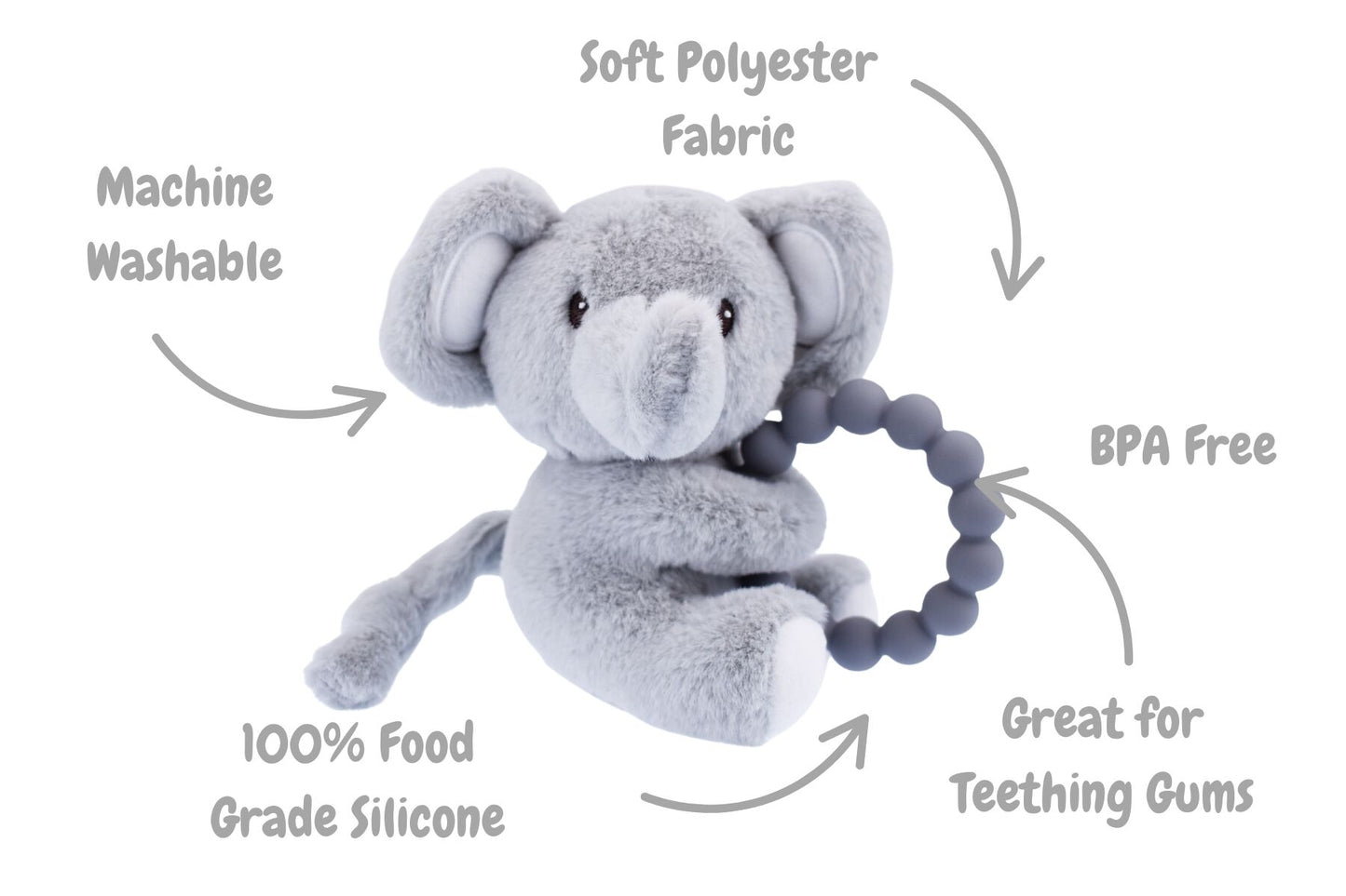 Snuggle Pal Ellis Elephant With Silicone Teething Ring