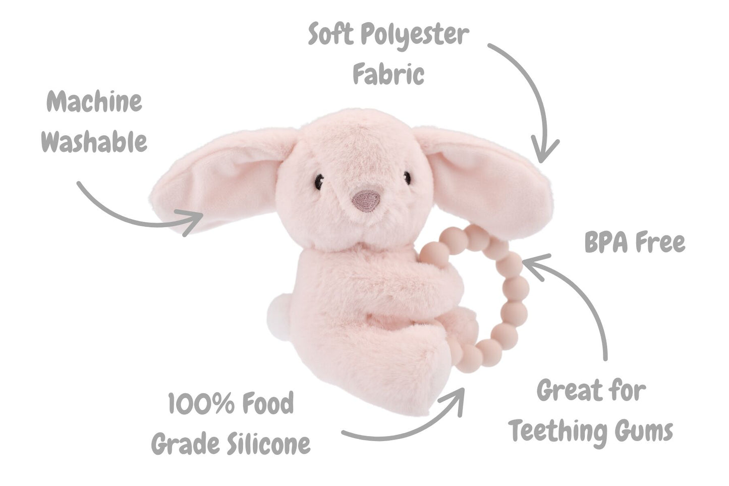 Snuggle Pal Rosie Rabbit With Silicone Teething Ring