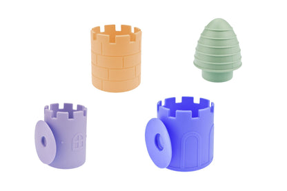 Silicone Castle Pour & Play 4 Piece Colourful Bath Toy Set