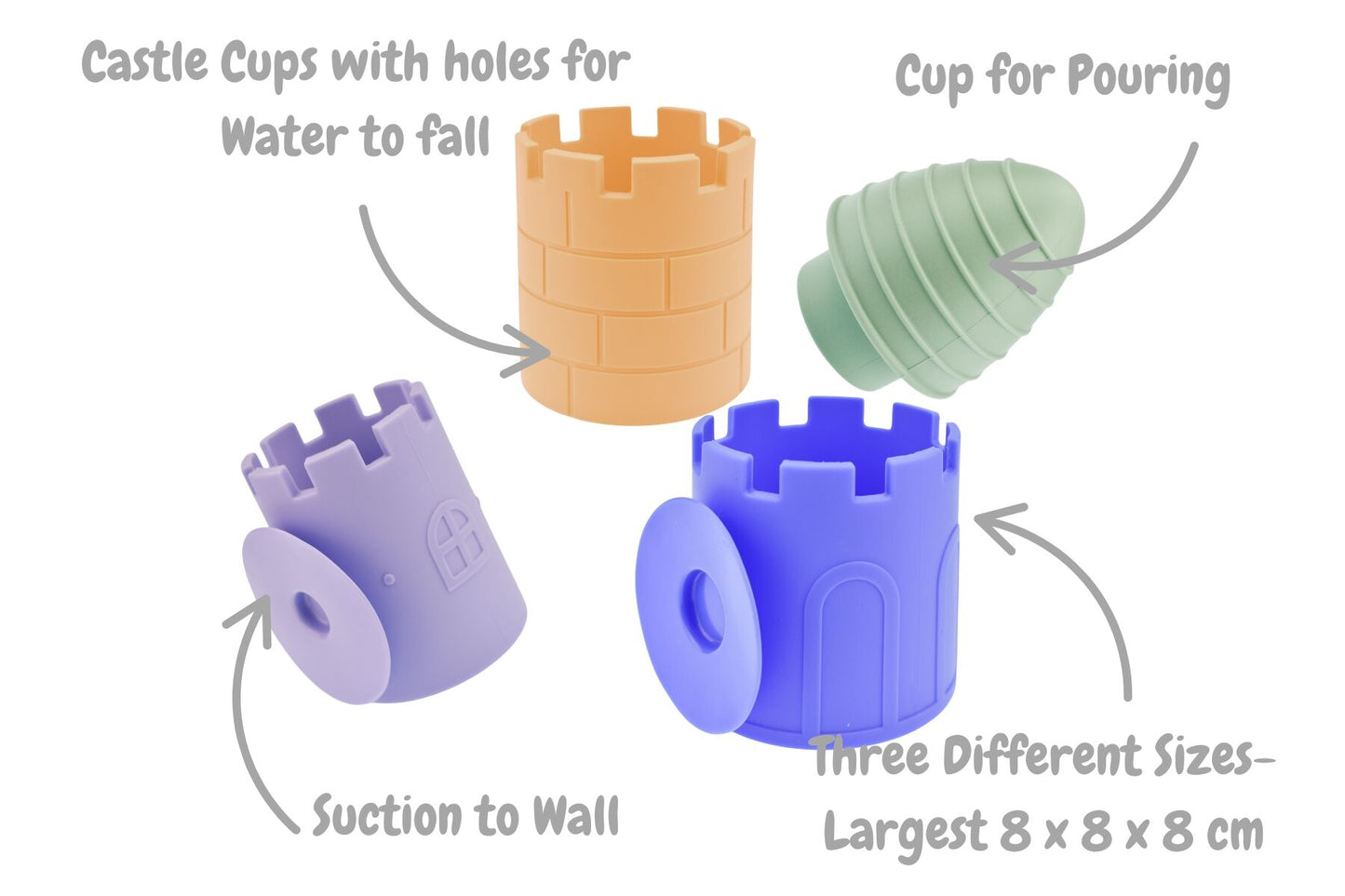 Silicone Castle Pour & Play 4 Piece Colourful Bath Toy Set