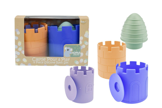 Silicone Castle Pour & Play 4 Piece Colourful Bath Toy Set