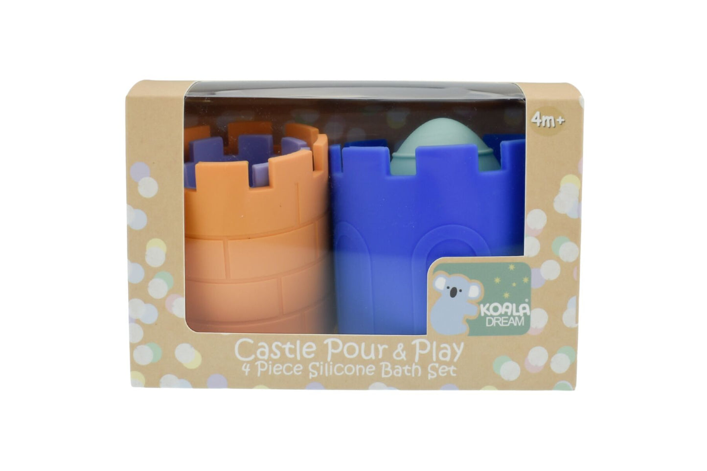 Silicone Castle Pour & Play 4 Piece Colourful Bath Toy Set