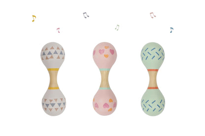 Maraca Rattle Double Set | Pastel Wooden Musical Toy 3 Pack