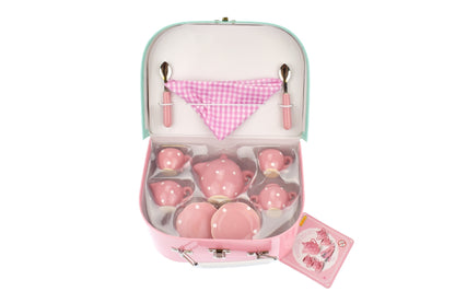 Pink Polka Dot Tea Set | Porcelain 13-Piece Playtime Elegance