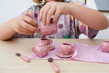 Pink Polka Dot Tea Set | Porcelain 13-Piece Playtime Elegance