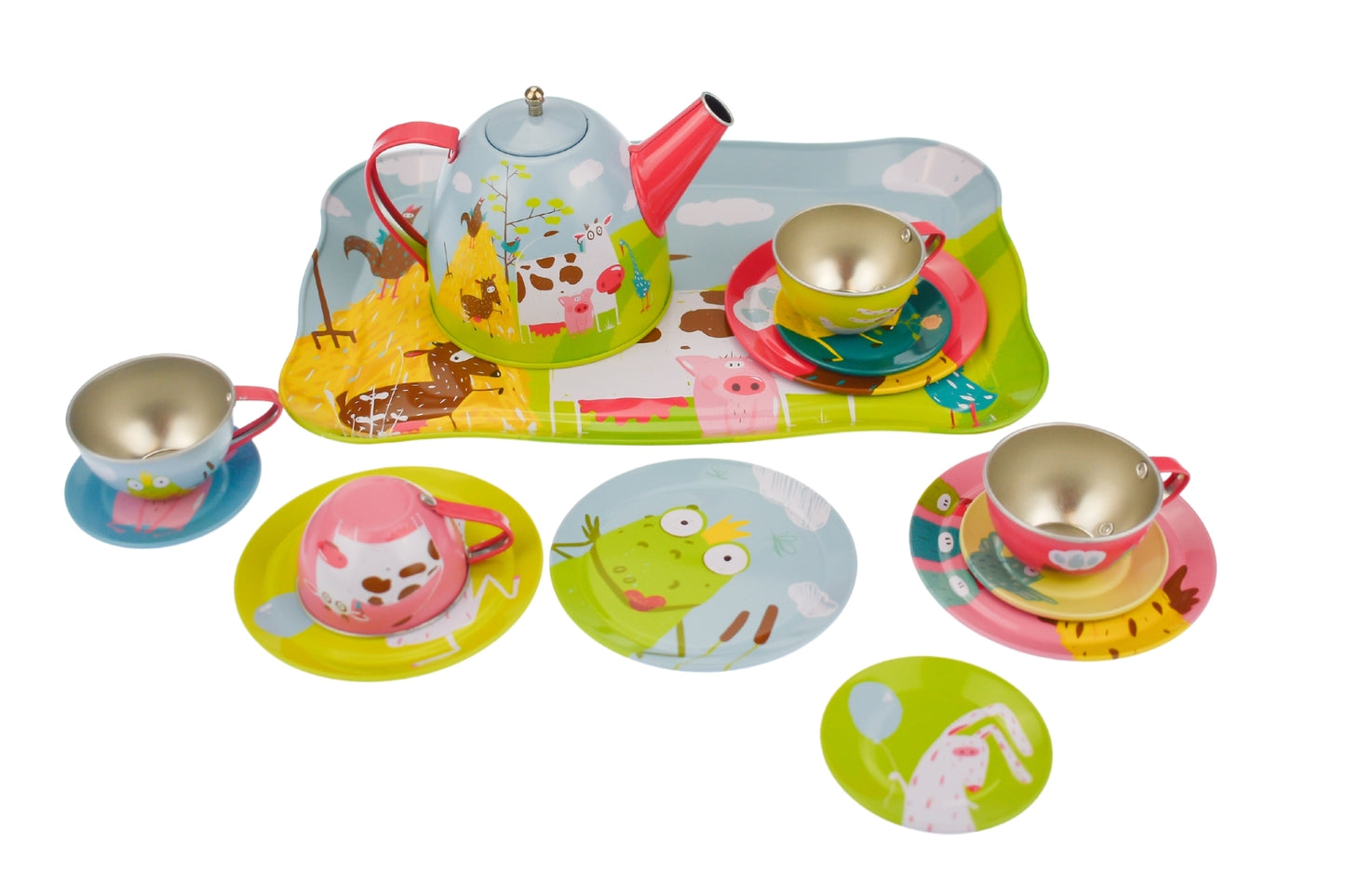 Farm Tin Tea Set | Colorful 15-Piece Farmyard Playset for Kids