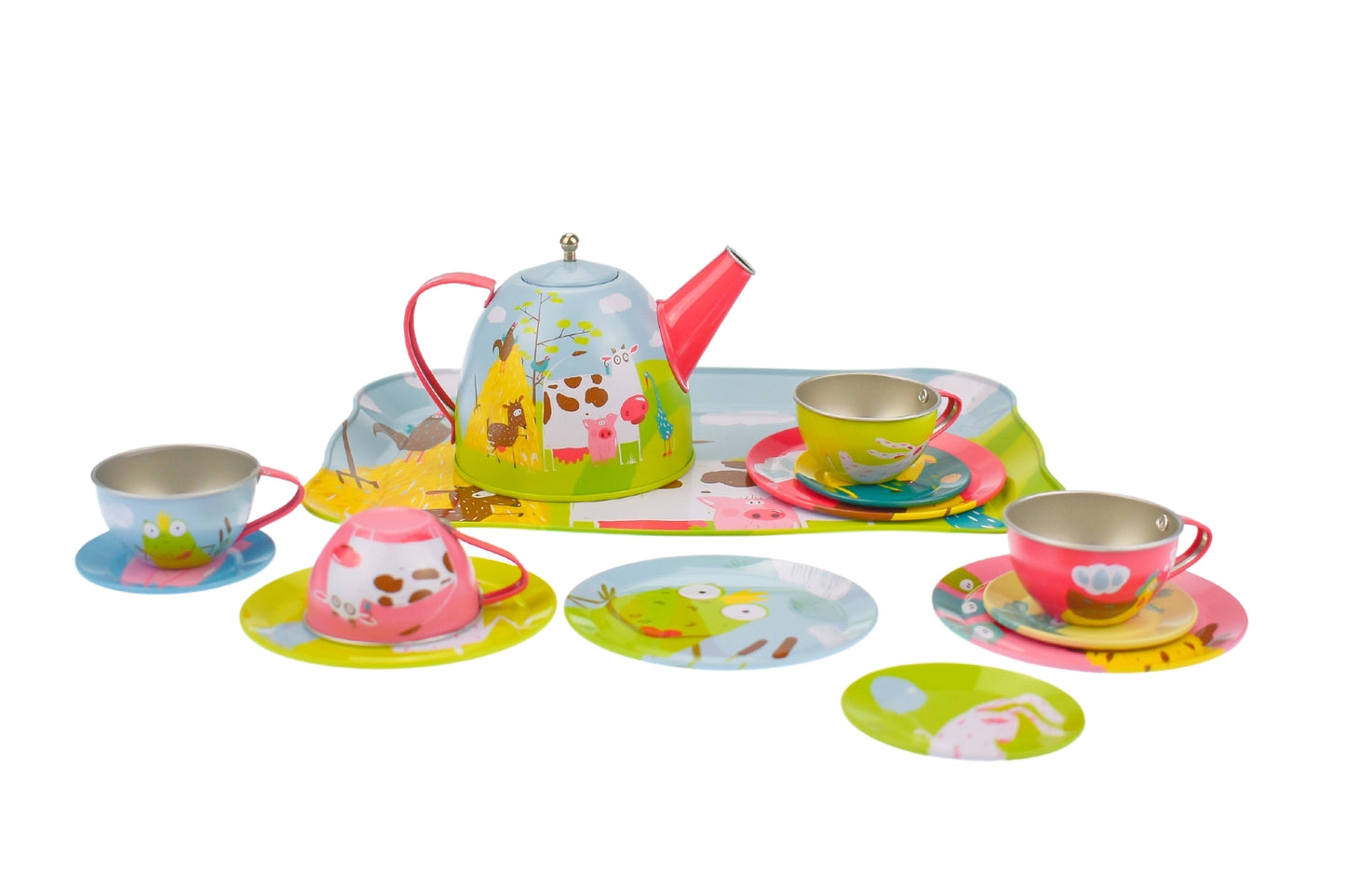 Farm Tin Tea Set | Colorful 15-Piece Farmyard Playset for Kids