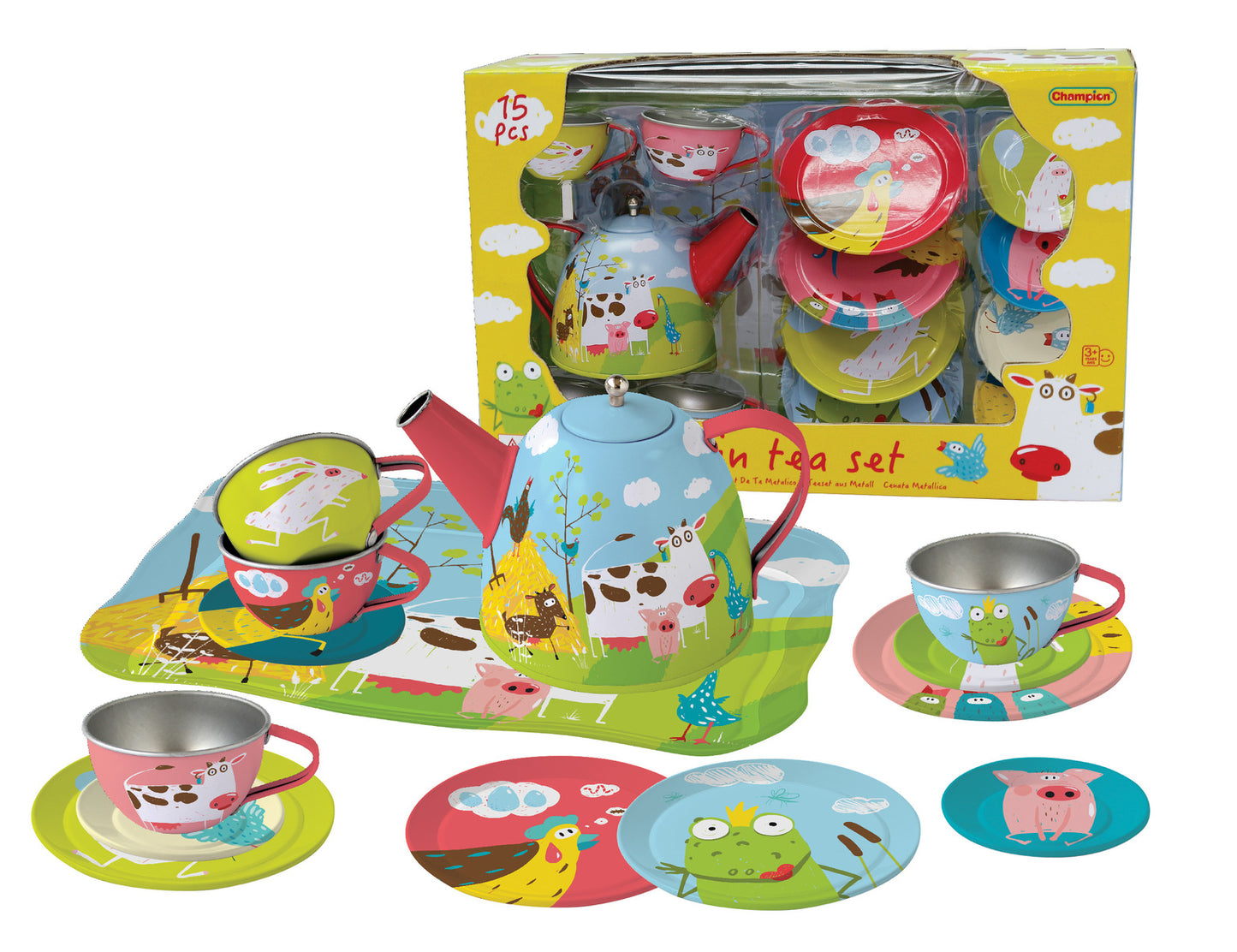 Farm Tin Tea Set | Colorful 15-Piece Farmyard Playset for Kids