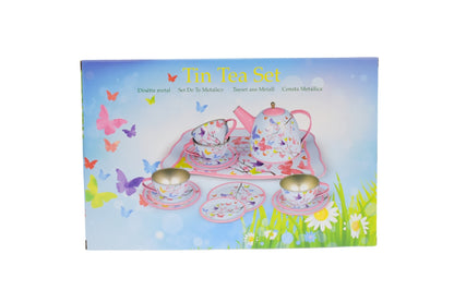 Pink Blossom Butterfly Tin Tea Set | Enchanting 15-Piece Set