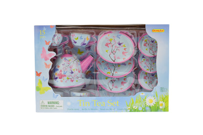 Pink Blossom Butterfly Tin Tea Set | Enchanting 15-Piece Set