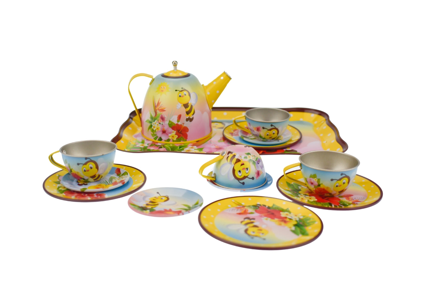 Bee Tin Tea Set | 15-Piece Yellow Playset for Kids