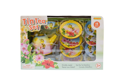 Bee Tin Tea Set | 15-Piece Yellow Playset for Kids