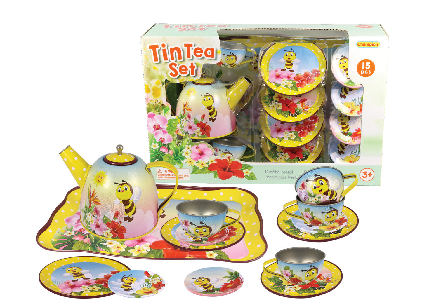 Bee Tin Tea Set | 15-Piece Yellow Playset for Kids