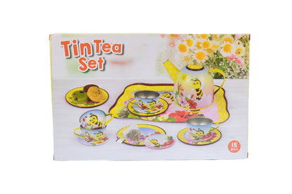 Bee Tin Tea Set | 15-Piece Yellow Playset for Kids