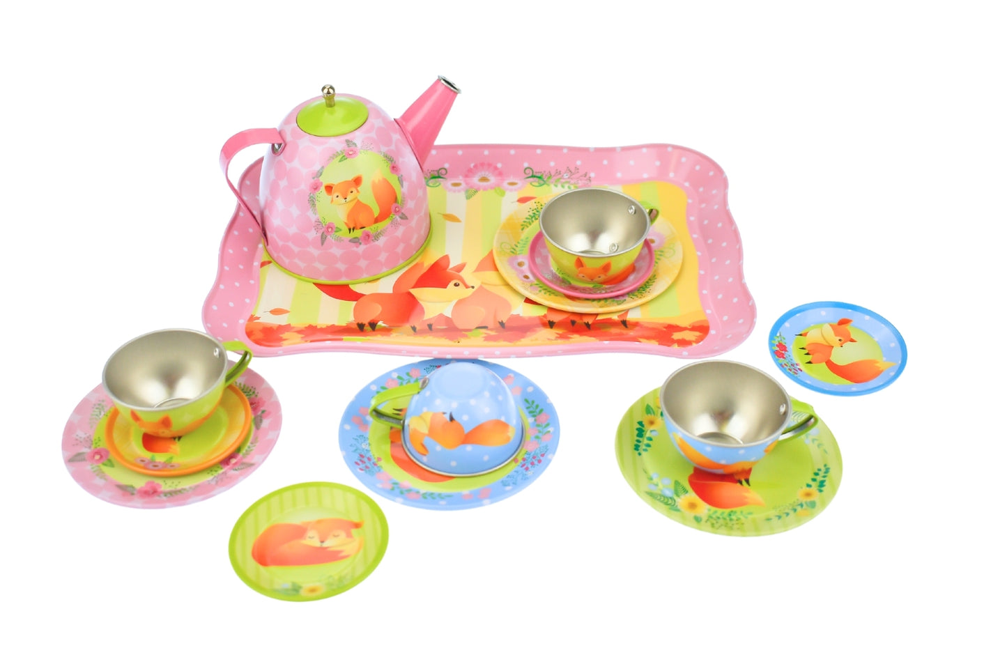 Woodland Fox Tin Tea Set | Pink 15-Piece Pretend Play Set