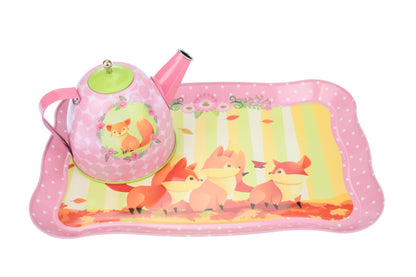 Woodland Fox Tin Tea Set | Pink 15-Piece Pretend Play Set