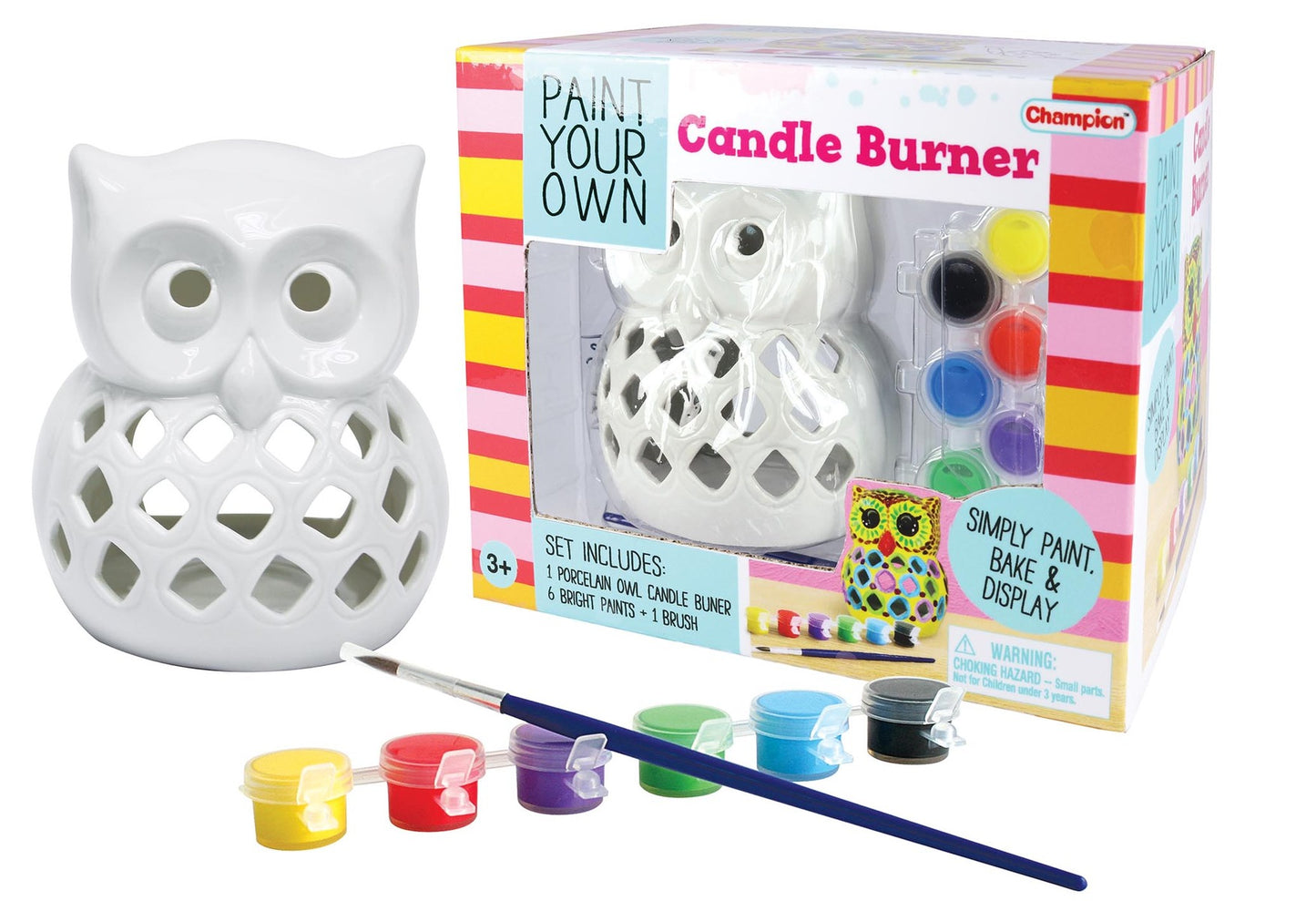 Colorful DIY ceramic owl candle holder kit for kids creative crafting and home decor