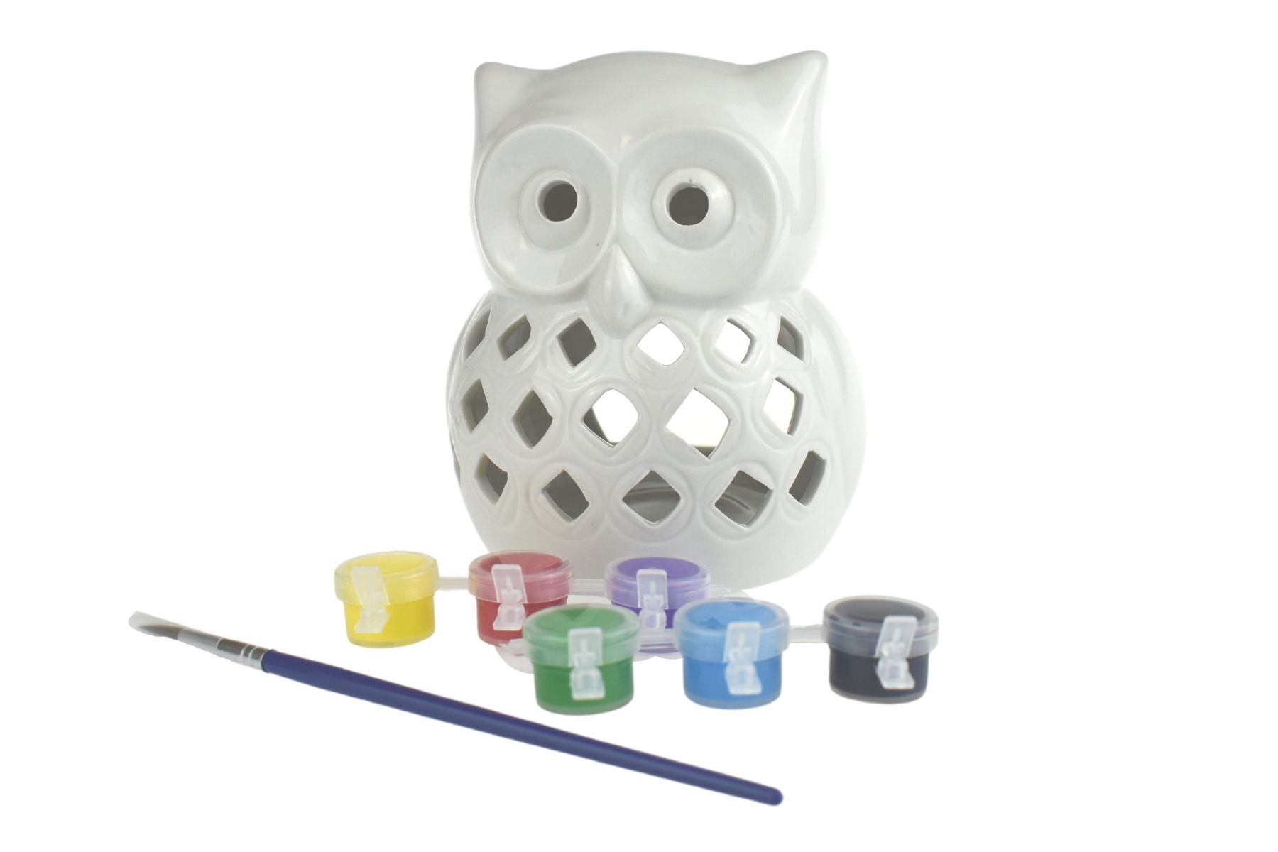 Colorful DIY owl candle holder kit for kids, perfect for creative home decor projects.