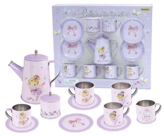 Kaper Kidz Ballerina Tin Tea Set - 13 piece for imaginative pretend play activities.