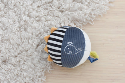 Colorful sensory ball with whale design for babies tactile exploration at home.