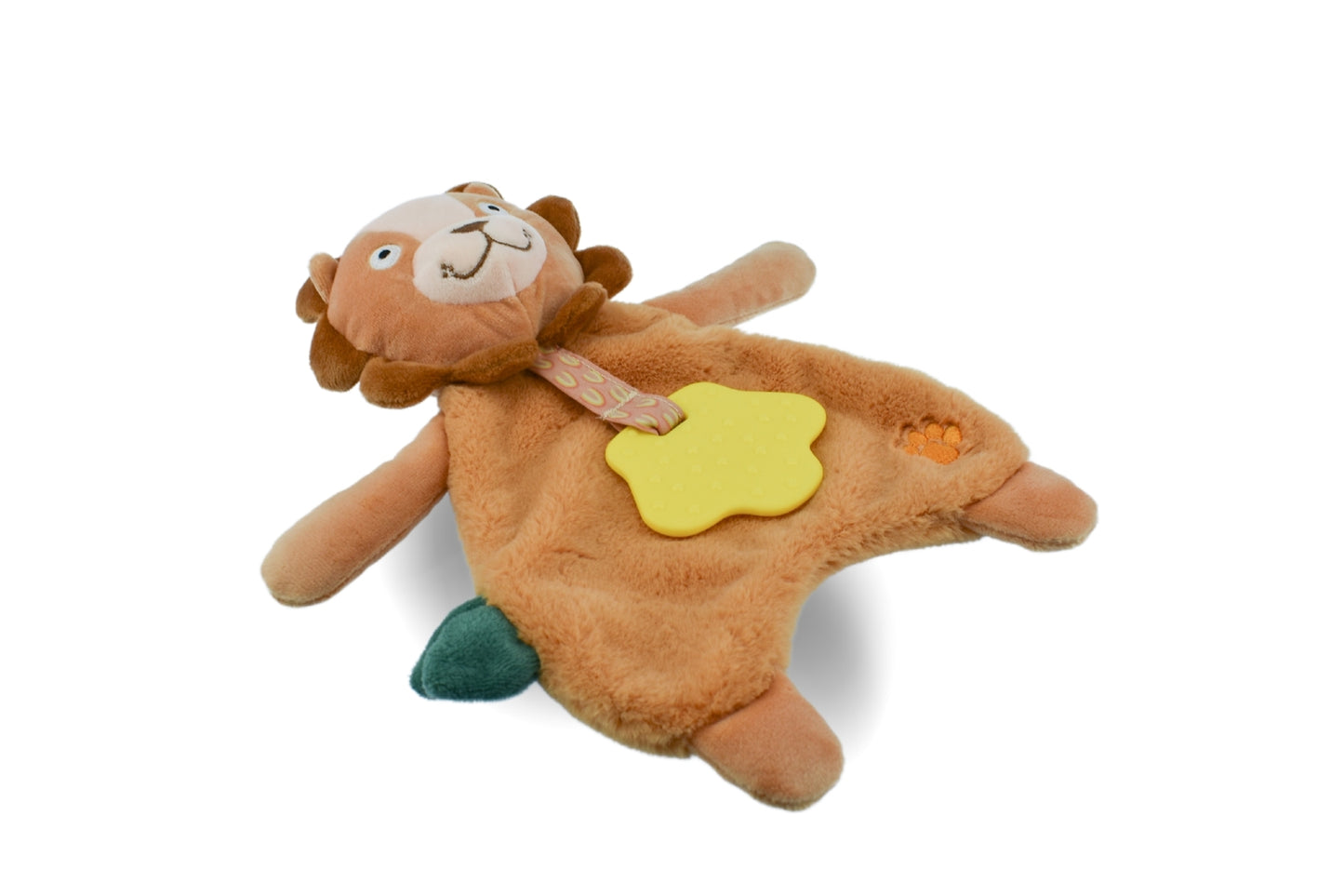 Lion plush teether toy for babies & toddlers, soft snuggle buddy for soothing playtime.