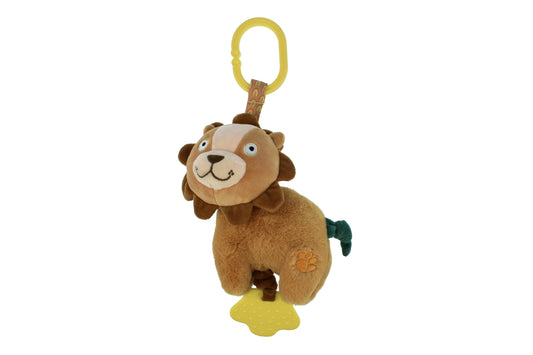 Vibrating lion plush toy with clip for cuddly playtime, ideal for childrens comfort at home.