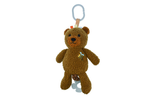 Vibrating Maple Bear Snuggle Buddy, cozy and soothing sensory toy for babies.