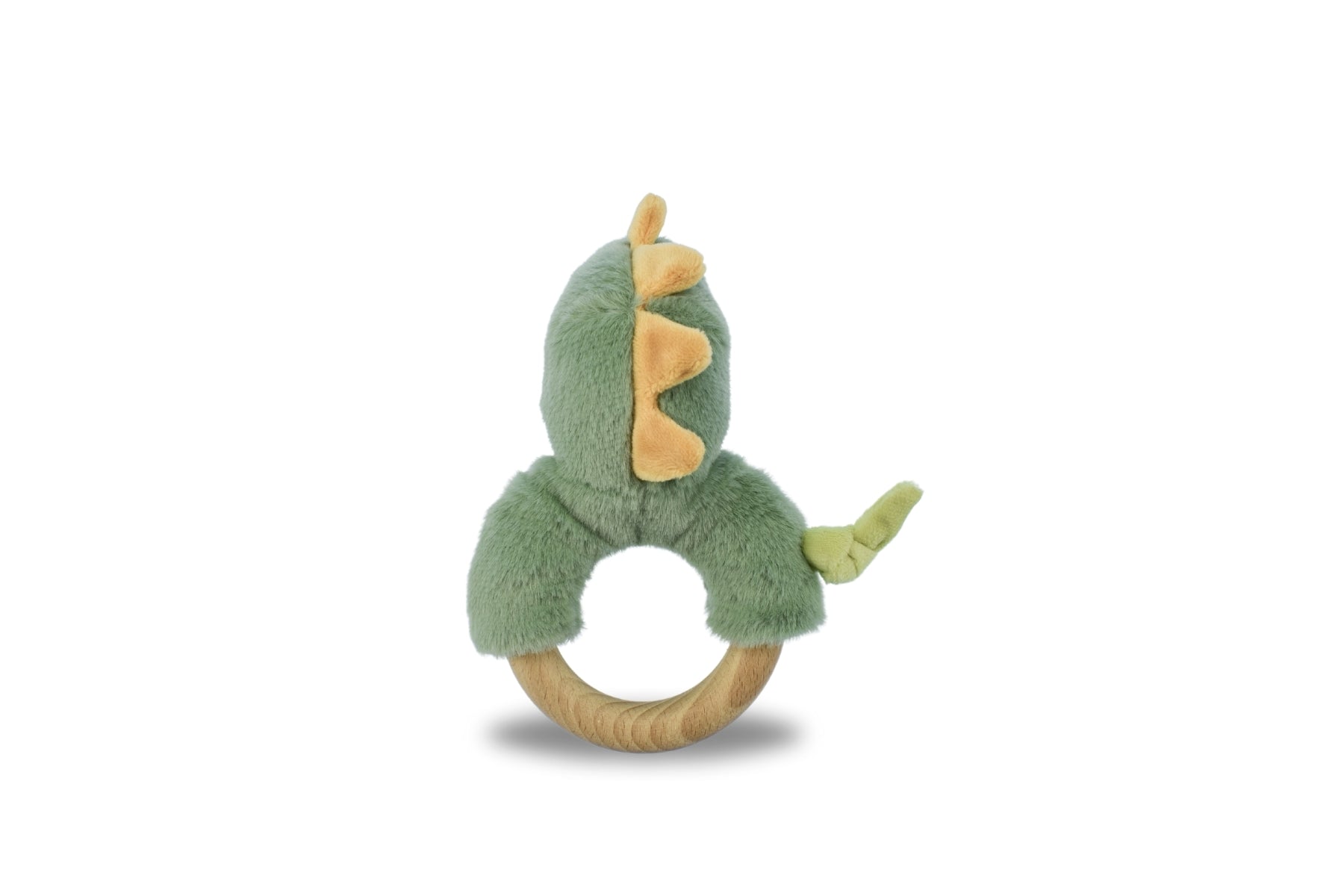 Soft mint dinosaur plush rattle & wooden ring toy for infants