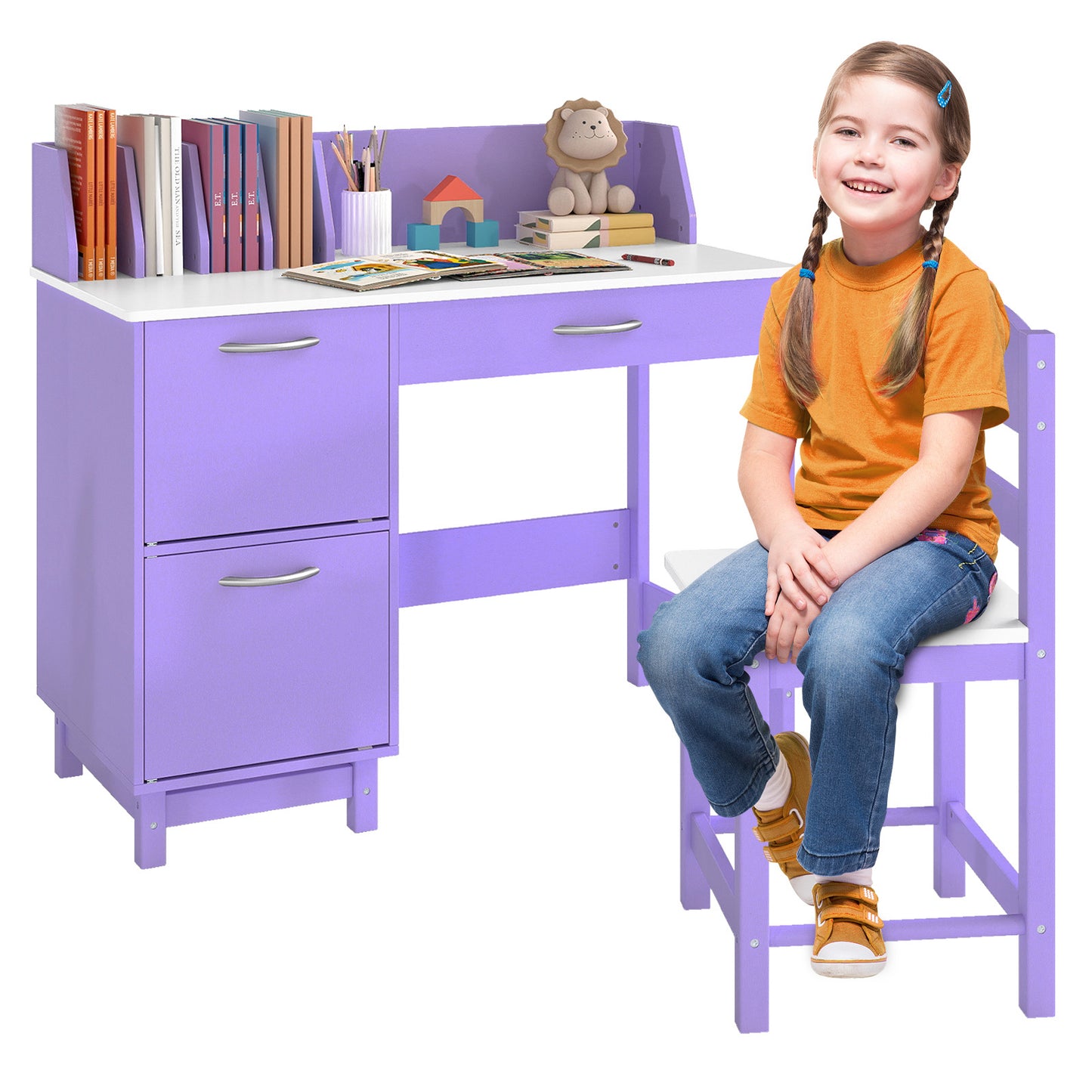 Purple Kids Table & Chair Set | Wide Desktop & Storage for 3+