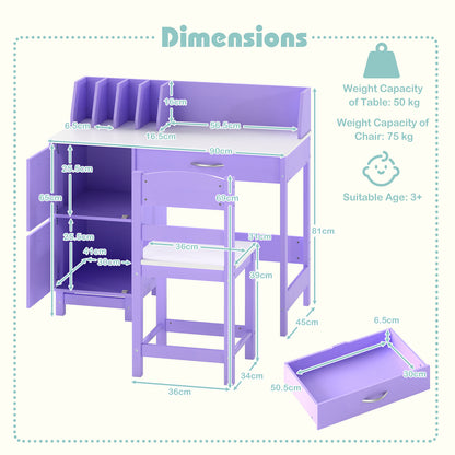 Purple Kids Table & Chair Set | Wide Desktop & Storage for 3+