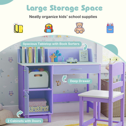Purple Kids Table & Chair Set | Wide Desktop & Storage for 3+
