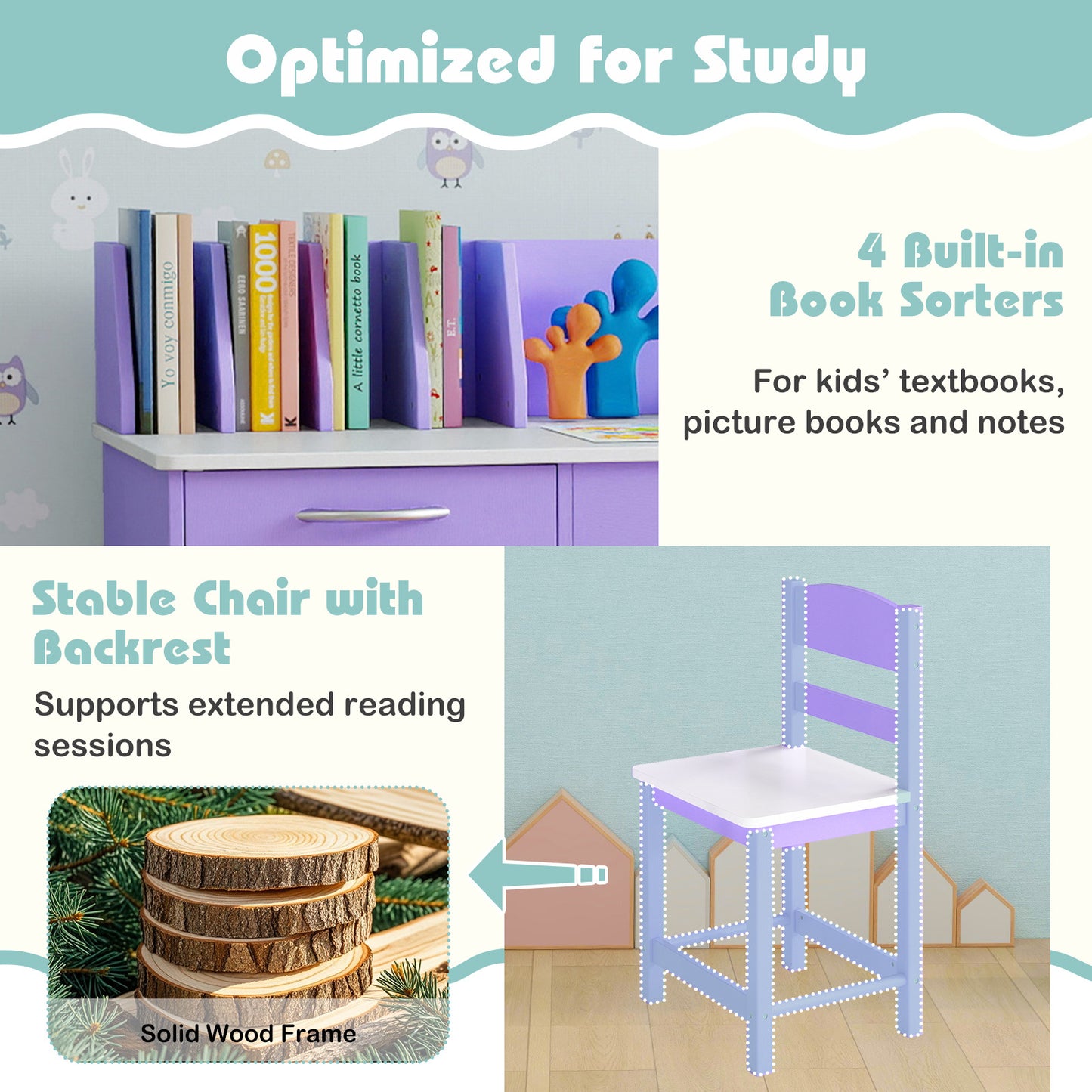 Purple Kids Table & Chair Set | Wide Desktop & Storage for 3+
