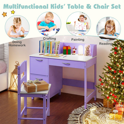 Purple Kids Table & Chair Set | Wide Desktop & Storage for 3+