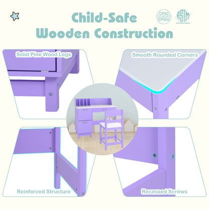 Purple Kids Table & Chair Set | Wide Desktop & Storage for 3+
