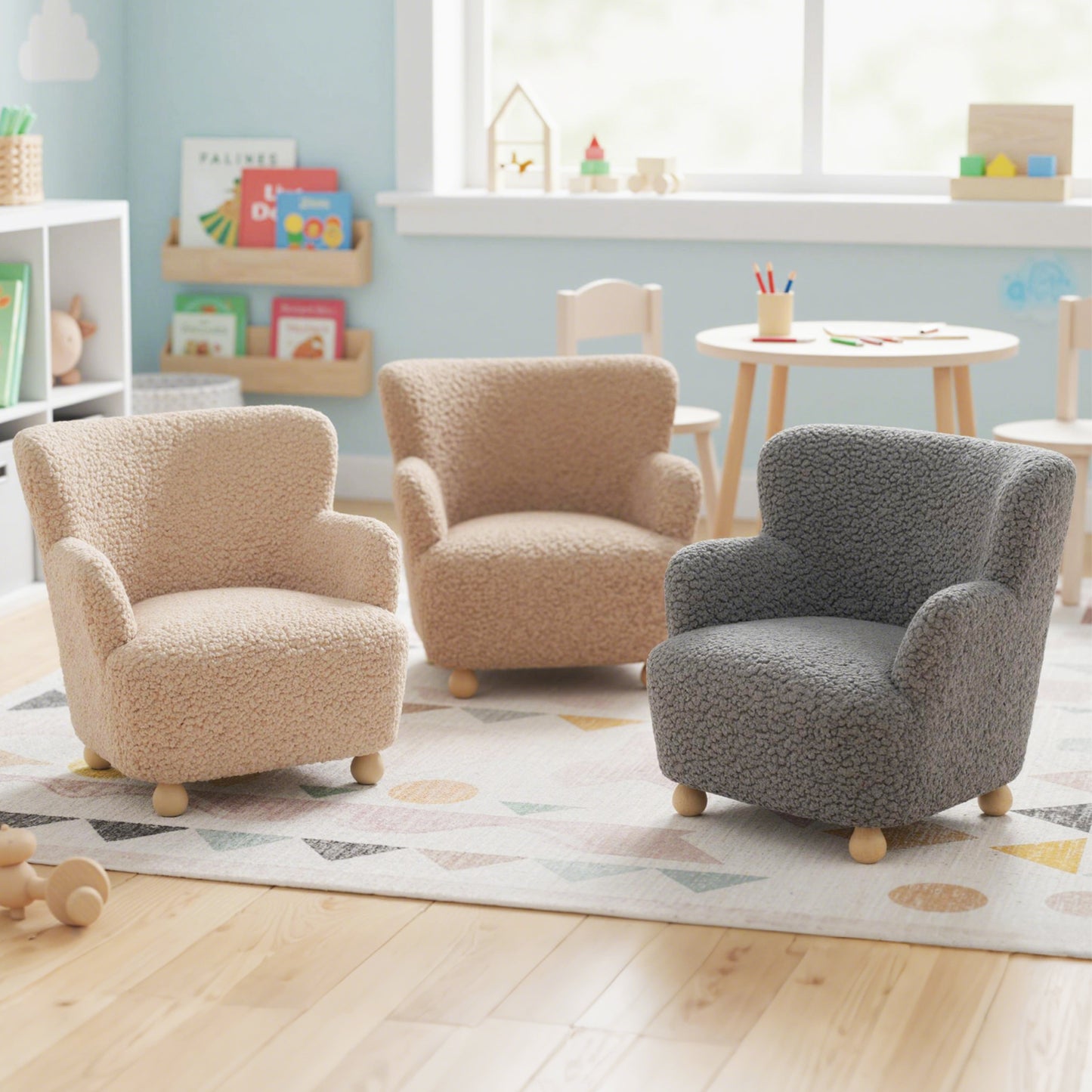 Grey Sherpa Toddler Armchair | Rubber Wood Legs | Ages 3+