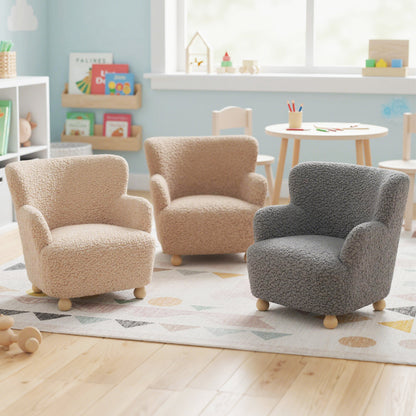 Grey Sherpa Toddler Armchair | Rubber Wood Legs | Ages 3+