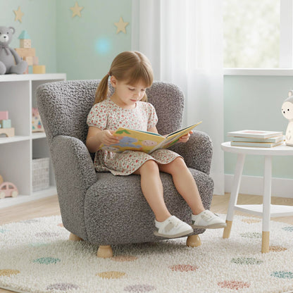 Grey Sherpa Toddler Armchair | Rubber Wood Legs | Ages 3+