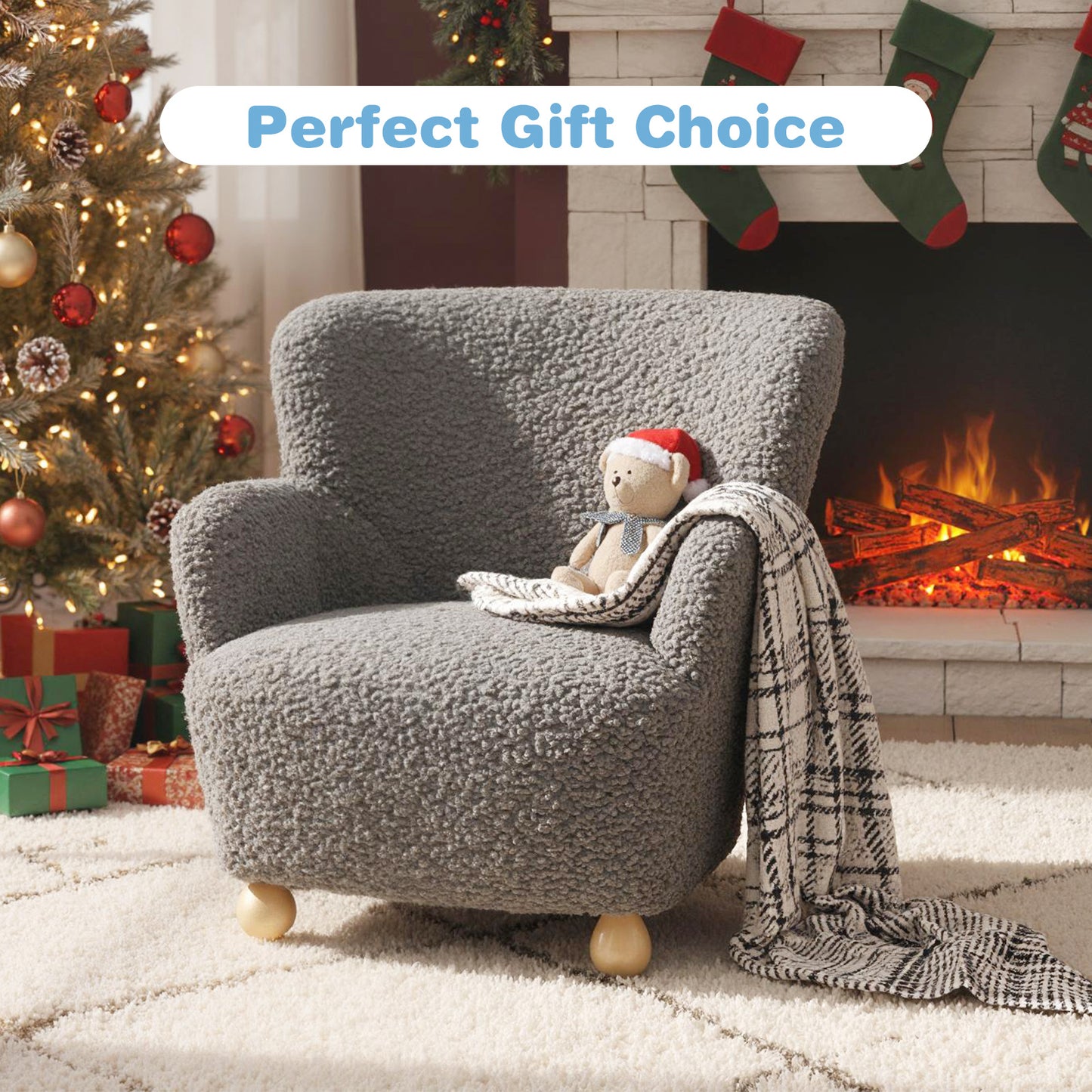 Grey Sherpa Toddler Armchair | Rubber Wood Legs | Ages 3+