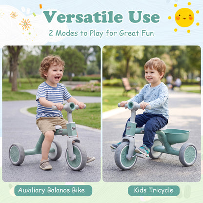 Green Kids Tricycle | Convertible Balance Bike with Removable Pedals