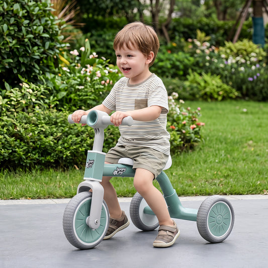 Costway Convertible Kids Tricycle with Limited Steering Angle and Removable Pedals-Green