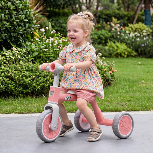 Costway Convertible Kids Tricycle with Limited Steering Angle and Removable Pedals-Pink