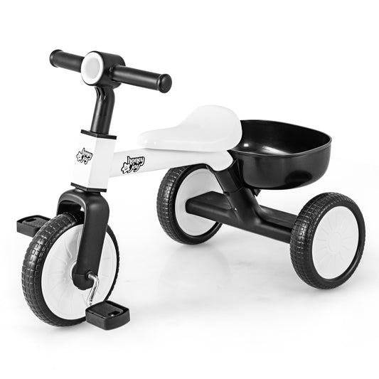 White Kids Convertible Tricycle | Removable Pedals Balance Bike